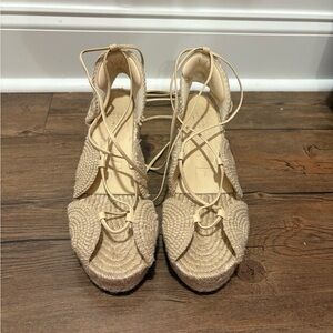 Loewe Beige Woven Lace-Up Wedges